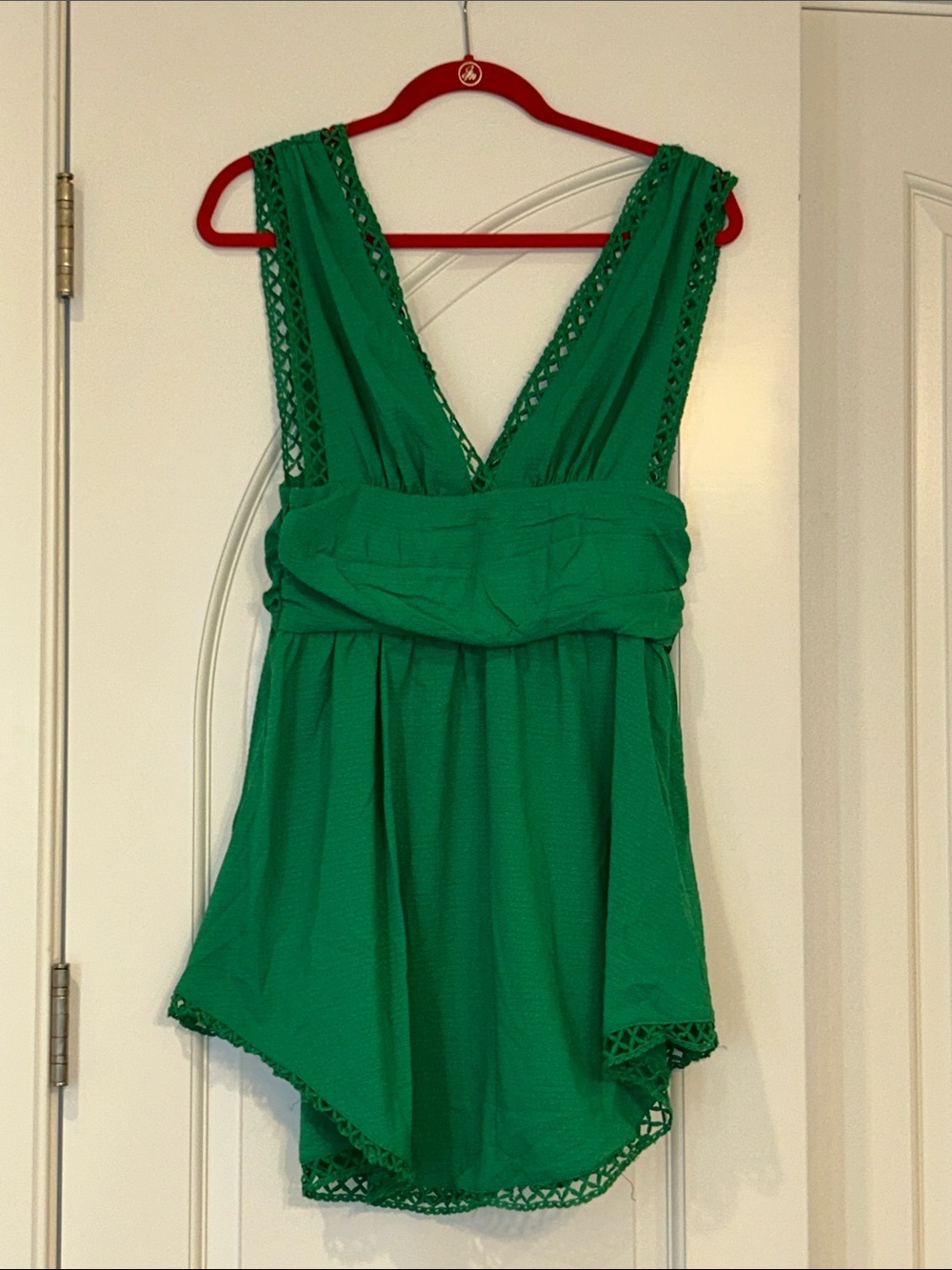 NWOT- SHEIN- Kelly Green V-Neck Crochet Mini Dress